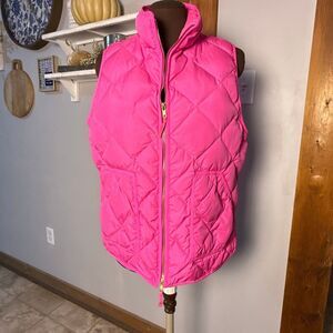 J Crew quilted down filled puffer vest womens size large pink Barbie feminine